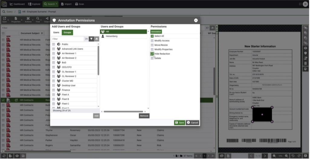 Document management software permissions based access HR AP
